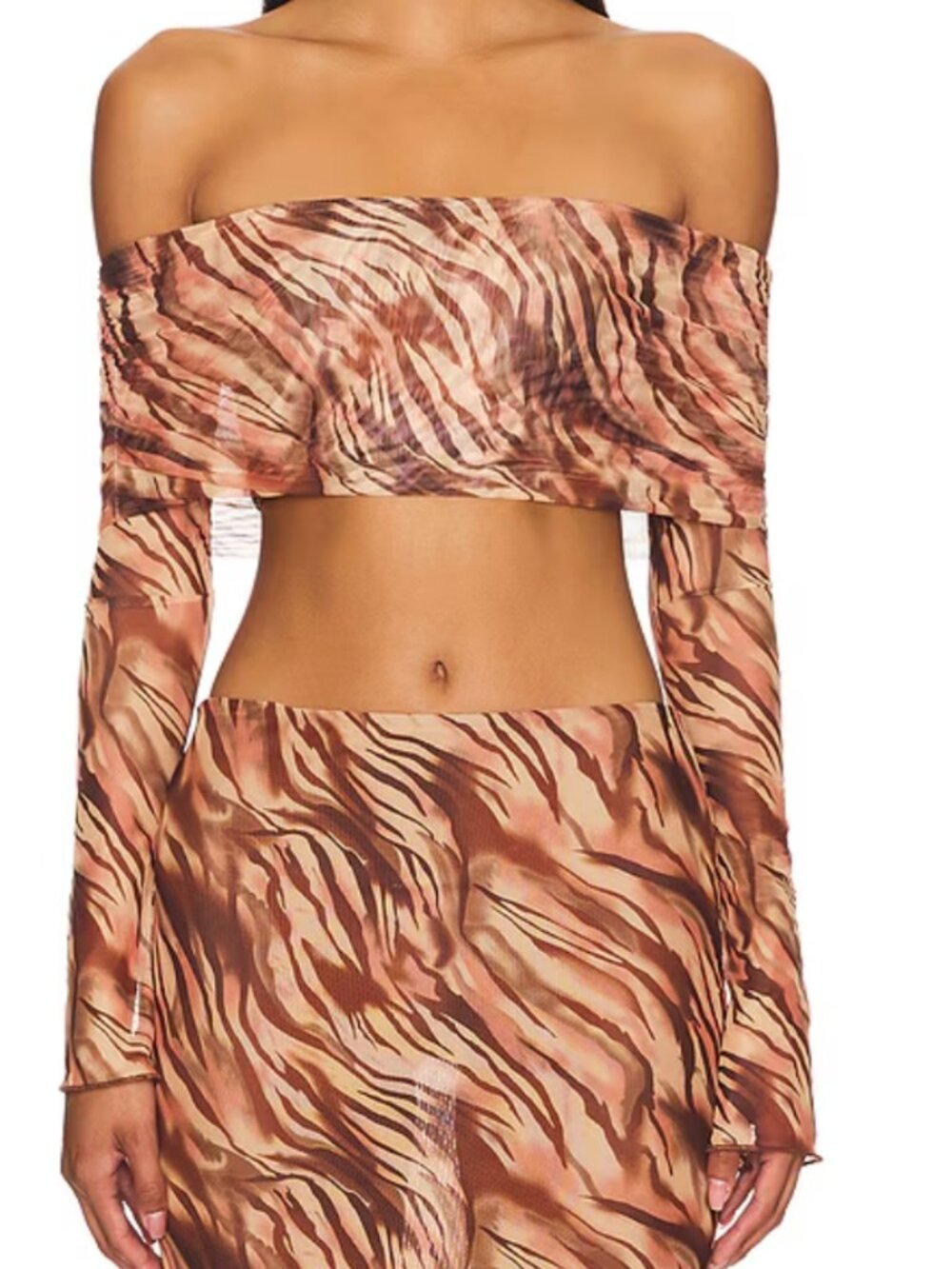 SUPERDOWN Orange/Nude Zebra Off-The-Shoulder Crop Top